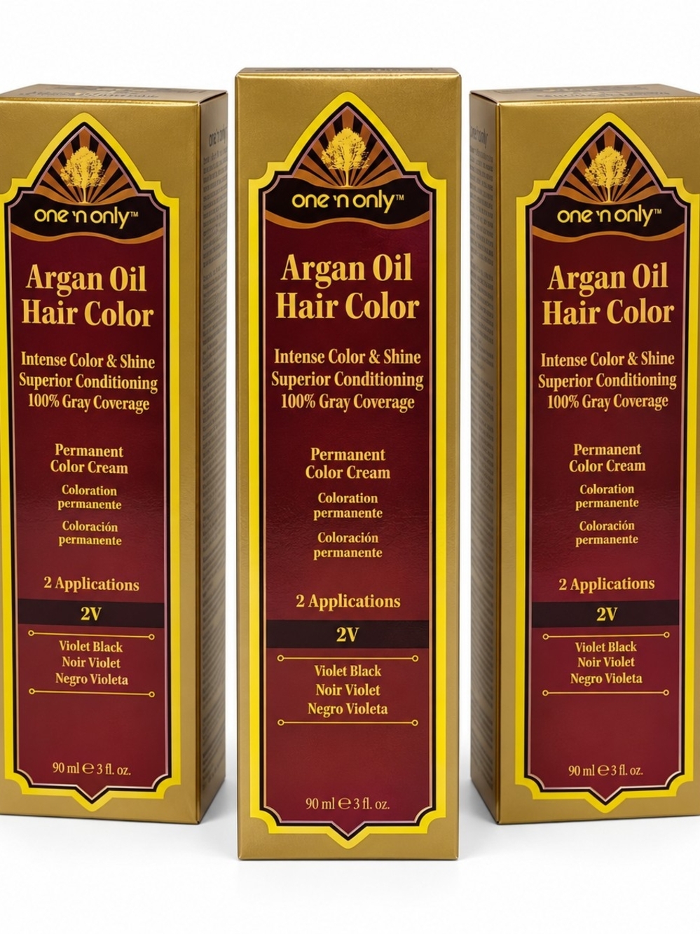 Lot of 3 One 'n Only Argan Oil Hair Color 2V Violet Black Permanent 3 oz